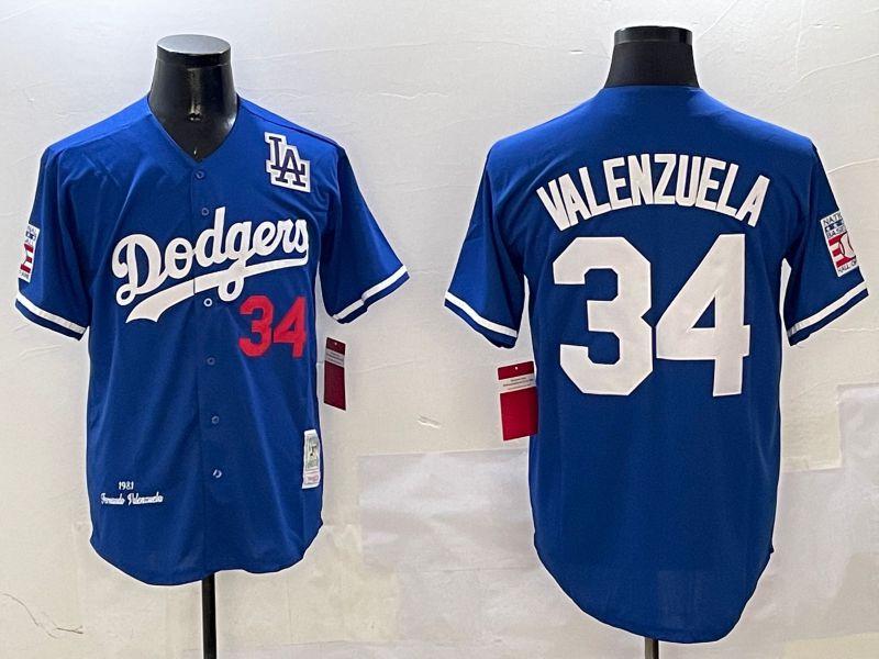 Men Los Angeles Dodgers 34 Valenzuela Blue Throwback Game 2025 Nike MLB Jersey style 3135